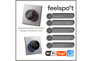 Programuojamas termostatas Feelspot WTH08.16G WiFi, pilkas, Tuya, Smart Life Programuojamas termostatas Feelspot WTH08.16G WiFi, pilkas, Tuya, Smart Life